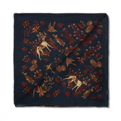Pochette Bleu Nuit Marron Motif Animaux Laine Soie