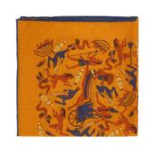 Pochette Ocre Bleu Motif Gypte Antique Laine Soie