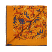 Pochette Ocre Bleu Motif Gypte Antique Laine Soie