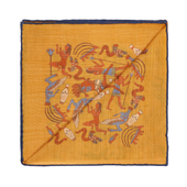 Pochette Ocre Bleu Motif Gypte Antique Laine Soie