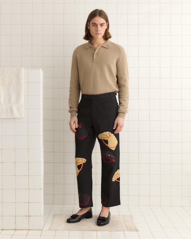 Pony Appliqué Trousers - Black