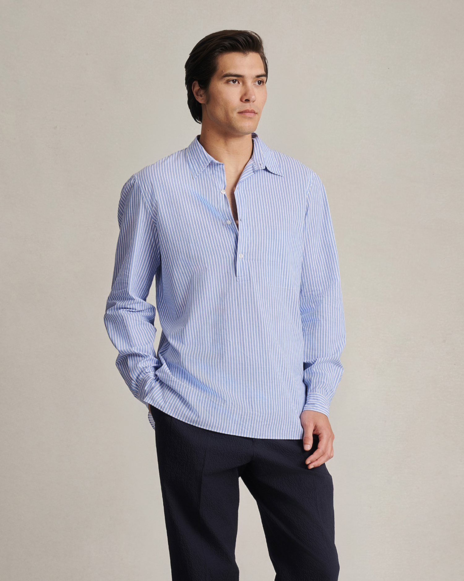 Fine Twill Popover White Stripe