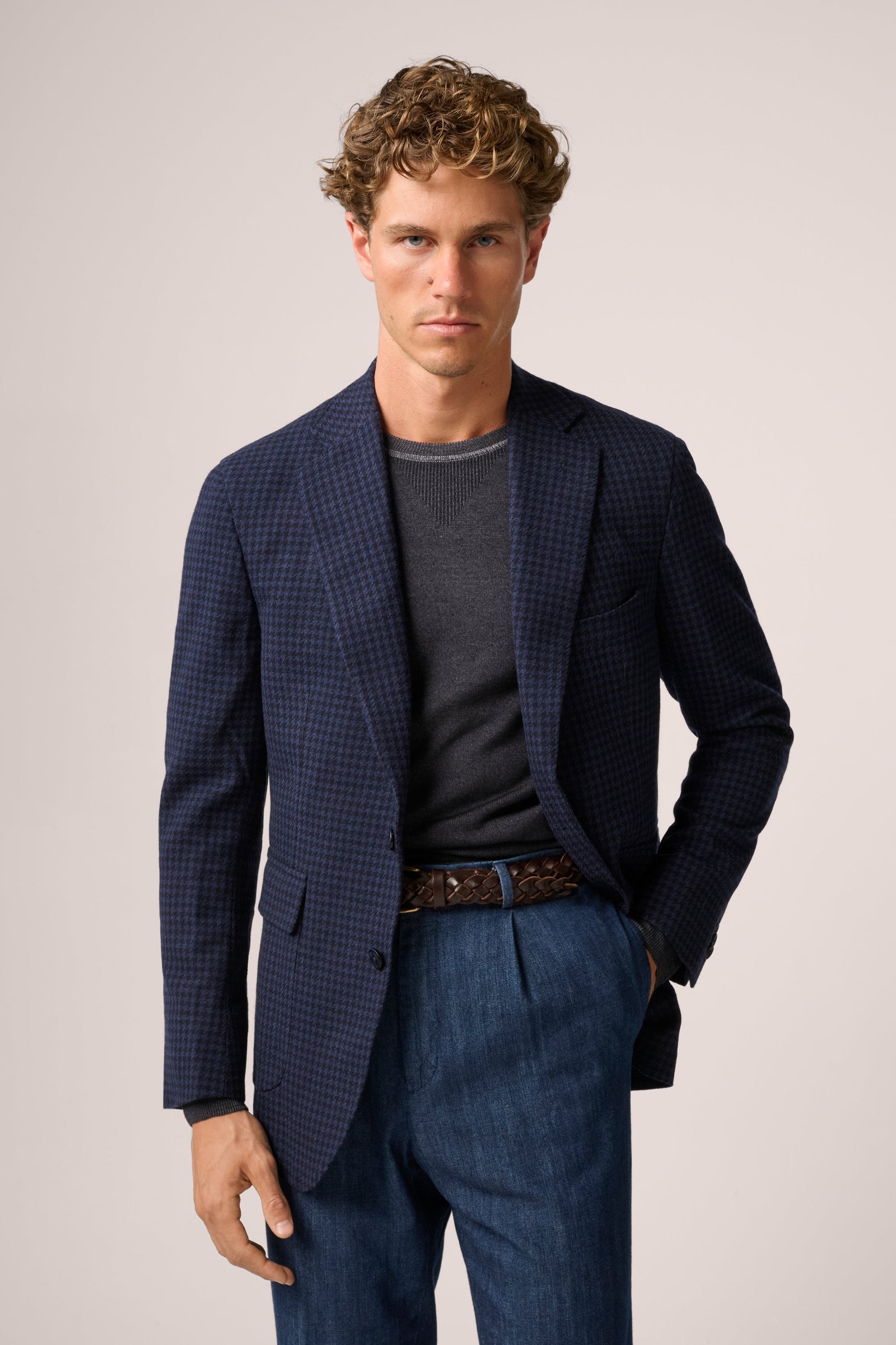 Apollo Blazer Wool And Silk And Black Houndstooth