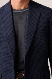 Apollo Blazer - Wool and Silk - Navy and Black Houndstooth