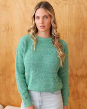 Cotton Knit Sweater Heather Green Unisex