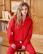 Half Zip Fleece Sweatshirt Red Unisex