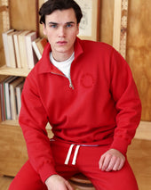 Half Zip Fleece Sweatshirt Red Unisex