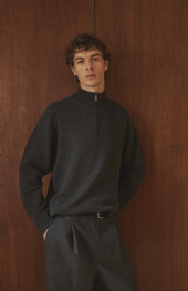 Men's Zip Neck Cashmere Jumper In Charcoal