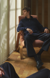 Men's Zip Neck Cashmere Jumper In Navy Melange