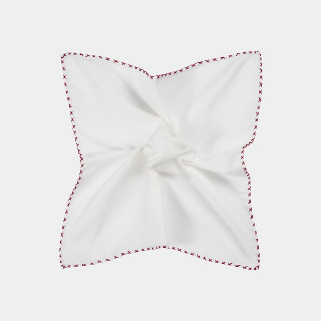 White Stitch Edge Pocket Square