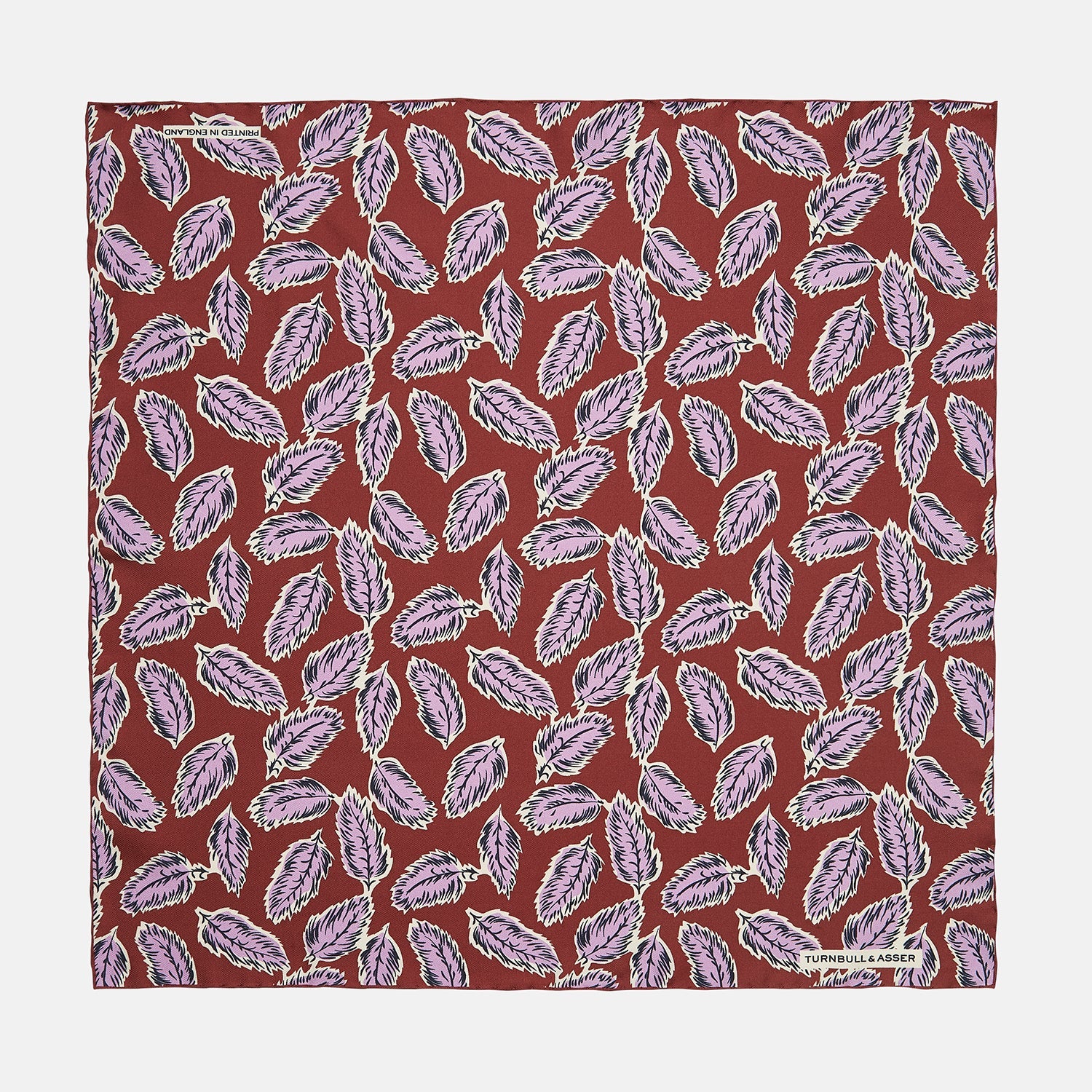 Red Abstract Feather Print Silk Pocket Square