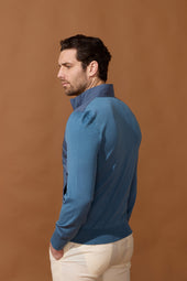 Pull Zip En Laine Bleu Indigo