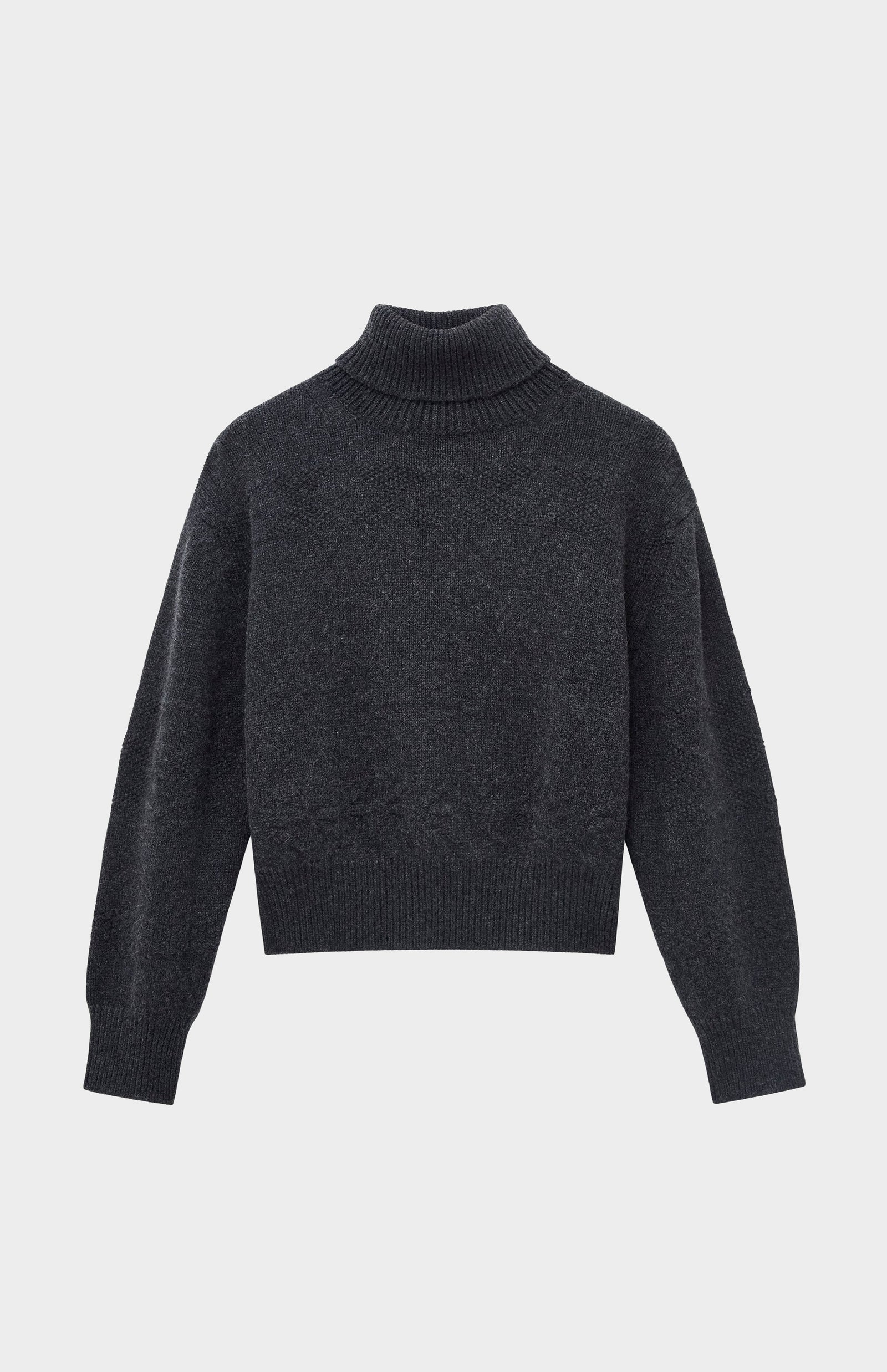 Roll Neck Guernsey Cashmere Jumper In Charcoal
