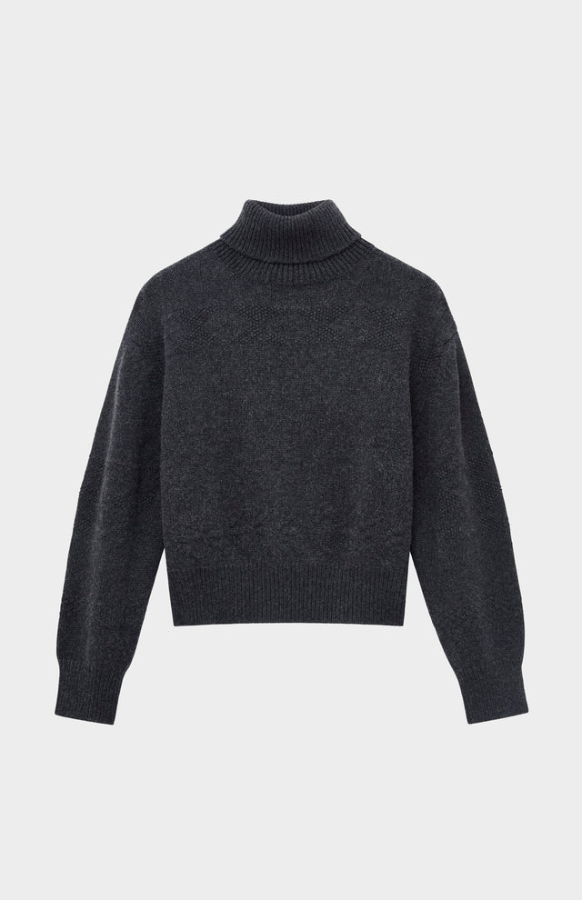 Roll Neck Guernsey Cashmere Jumper In Charcoal