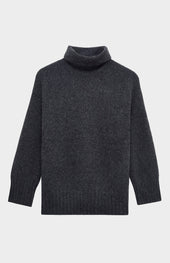 High Neck Chunky Cashmere Jumper In Charcoal