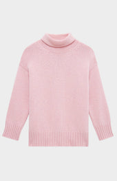 High Neck Chunky Cashmere Jumper In Dusty Pink