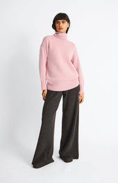 High Neck Chunky Cashmere Jumper In Dusty Pink
