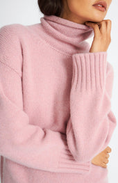 High Neck Chunky Cashmere Jumper In Dusty Pink
