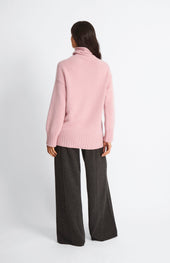 High Neck Chunky Cashmere Jumper In Dusty Pink