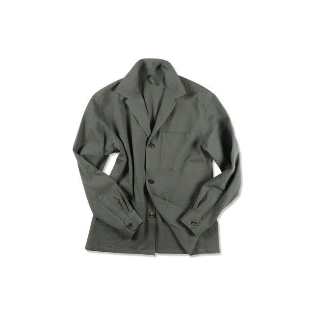 Painters Jacket in Olive Green Seersucker
