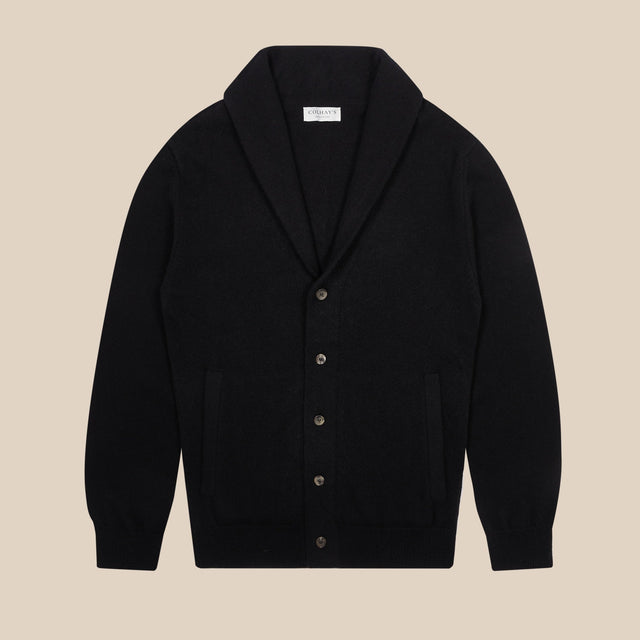 Cashmere painter's shawl collar cardigan in black