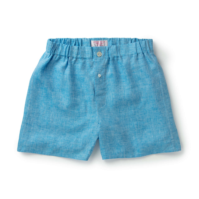 Pale Aqua Linen Slim Fit Boxer Shorts - New