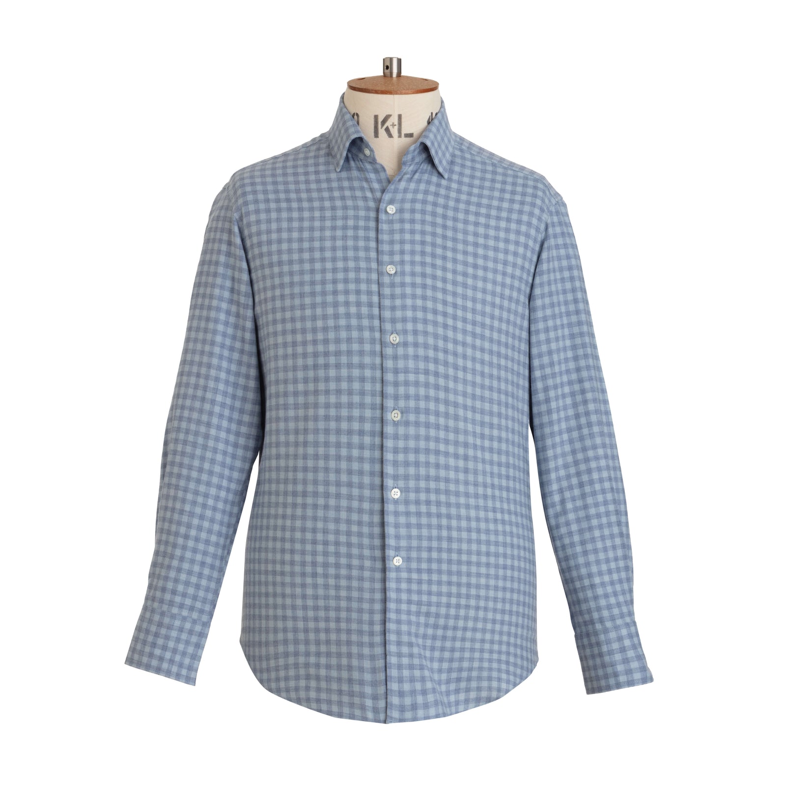 Pale Gingham Wool Cotton Blend Shirt New