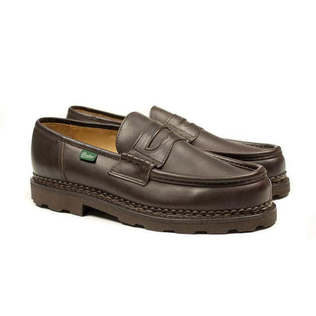 Reims piped seam loafers in cafe lisse dark brown leather