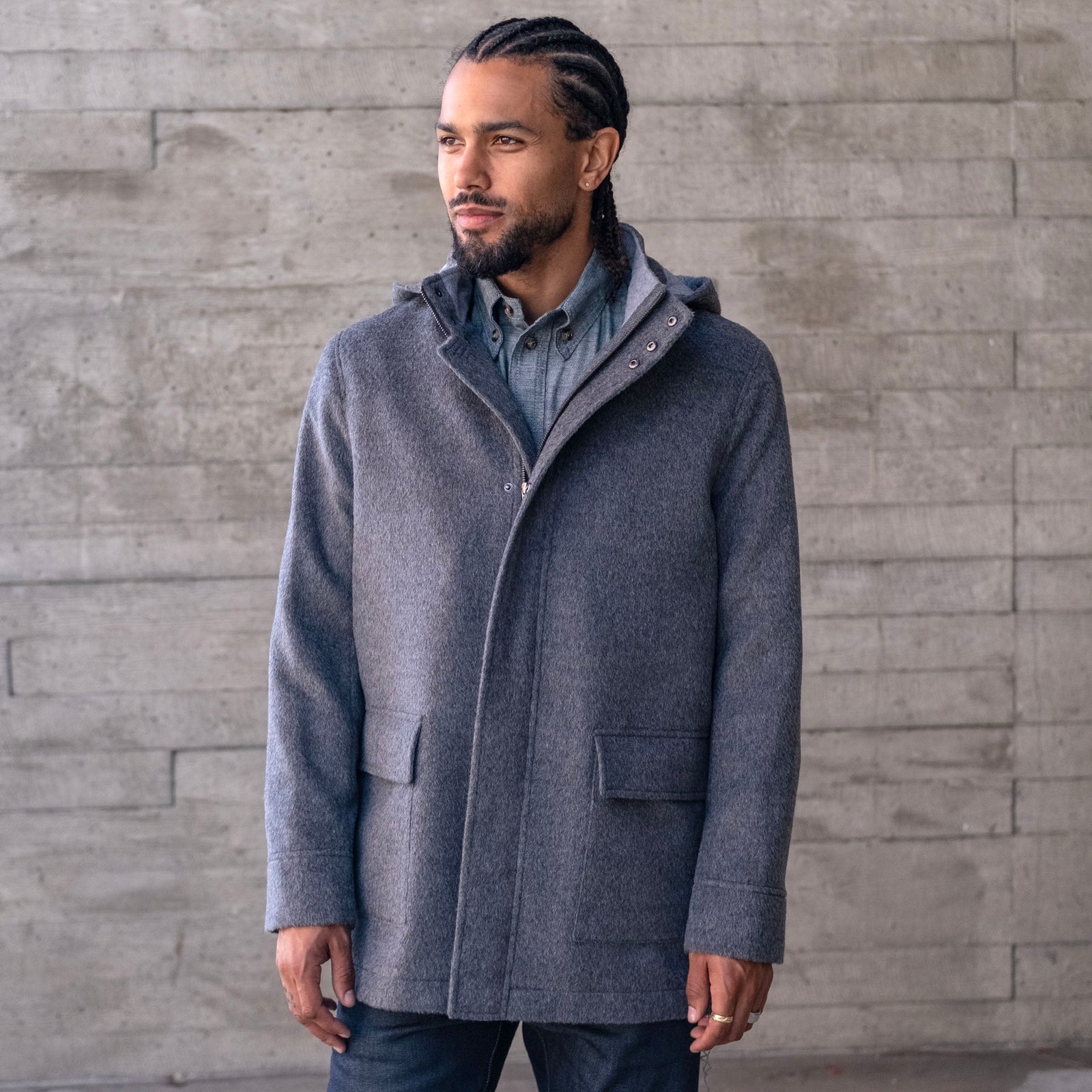 Sample Grey Heavyweight Alpaca Parka With Removable Hood Sz M