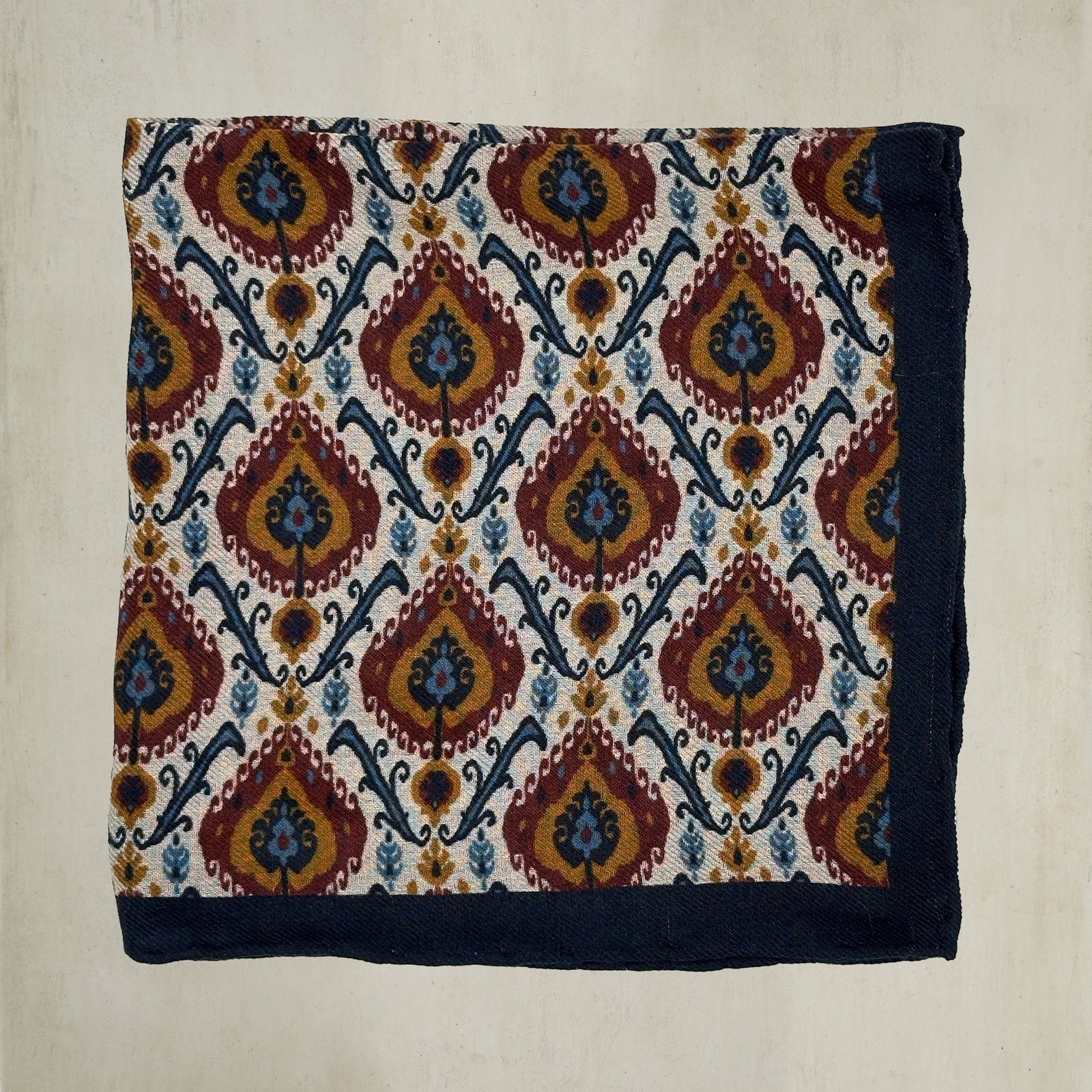 Peacock Print Pocket Square In Navy