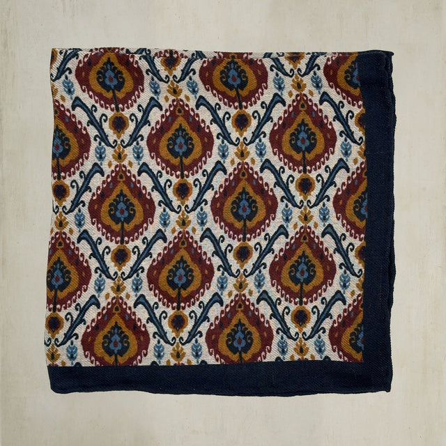 Peacock Print Pocket Square in Navy