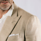 Peak Lapel Double Breasted Jacket In Wool Silk Linen Herringbone