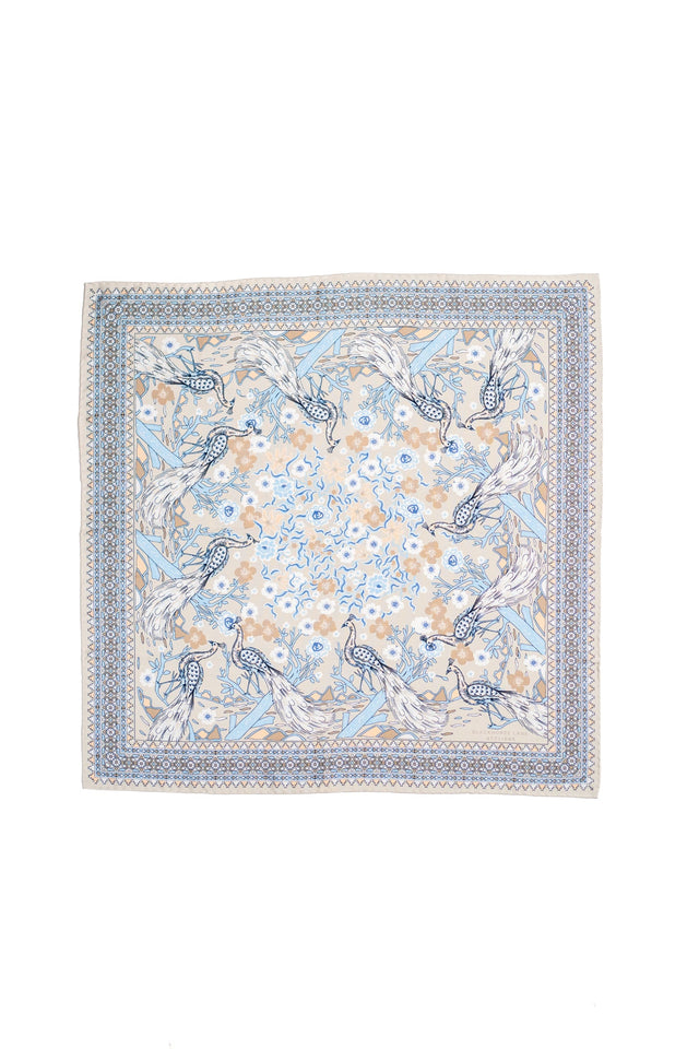 Pearl and Blue Peacock Silk Bandana