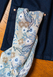Pearl and Blue Peacock Silk Bandana