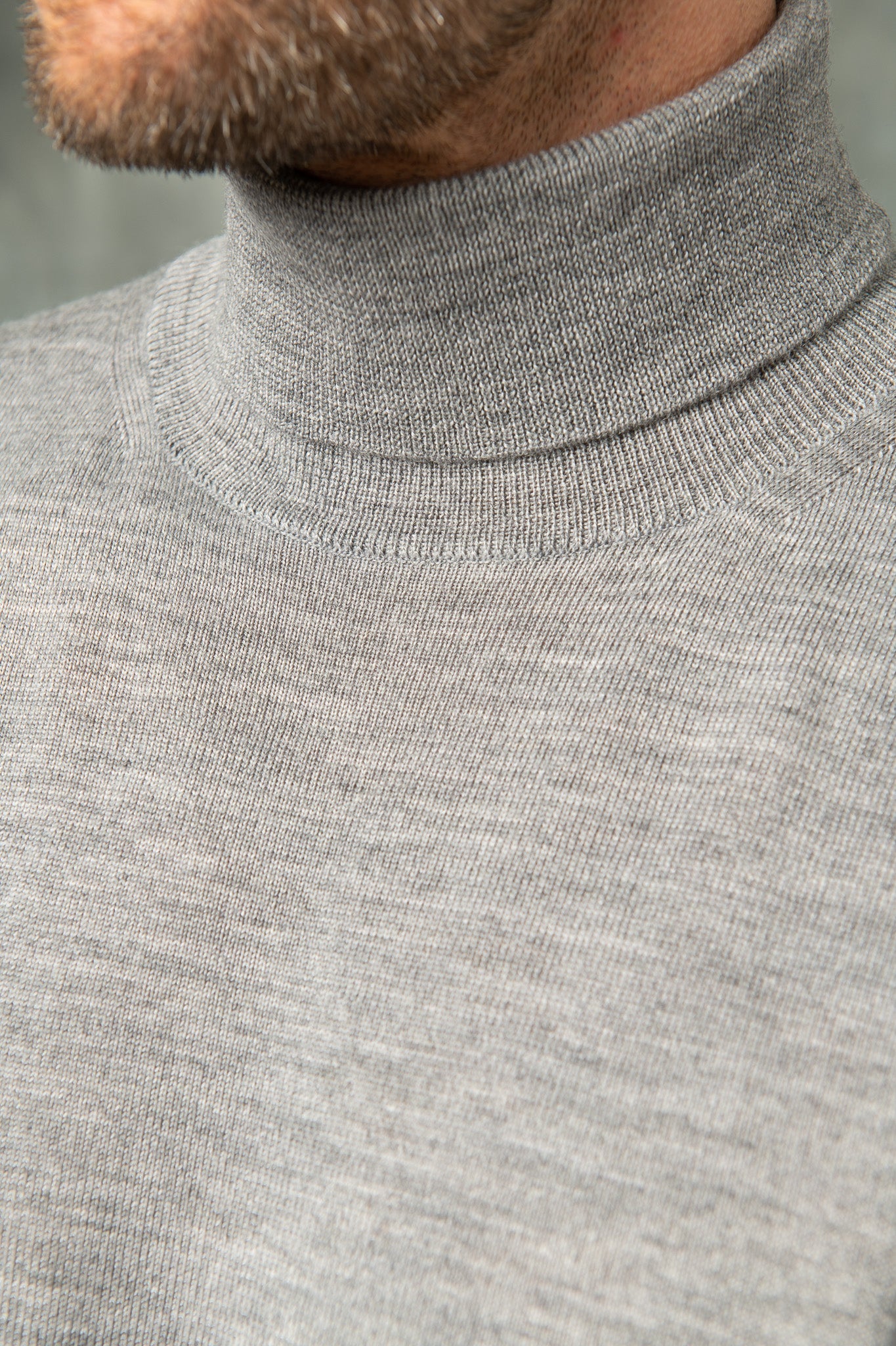 Grey Merino Turtleneck Made In Italy