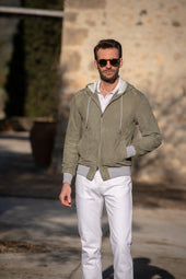 Suede Hooded Bomber Jacket Made In Italy