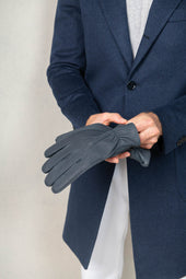 Dusty Blue Deerskin Leather Gloves Made In Italy