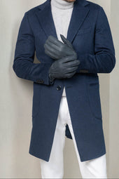 Dusty Blue Deerskin Leather Gloves Made In Italy