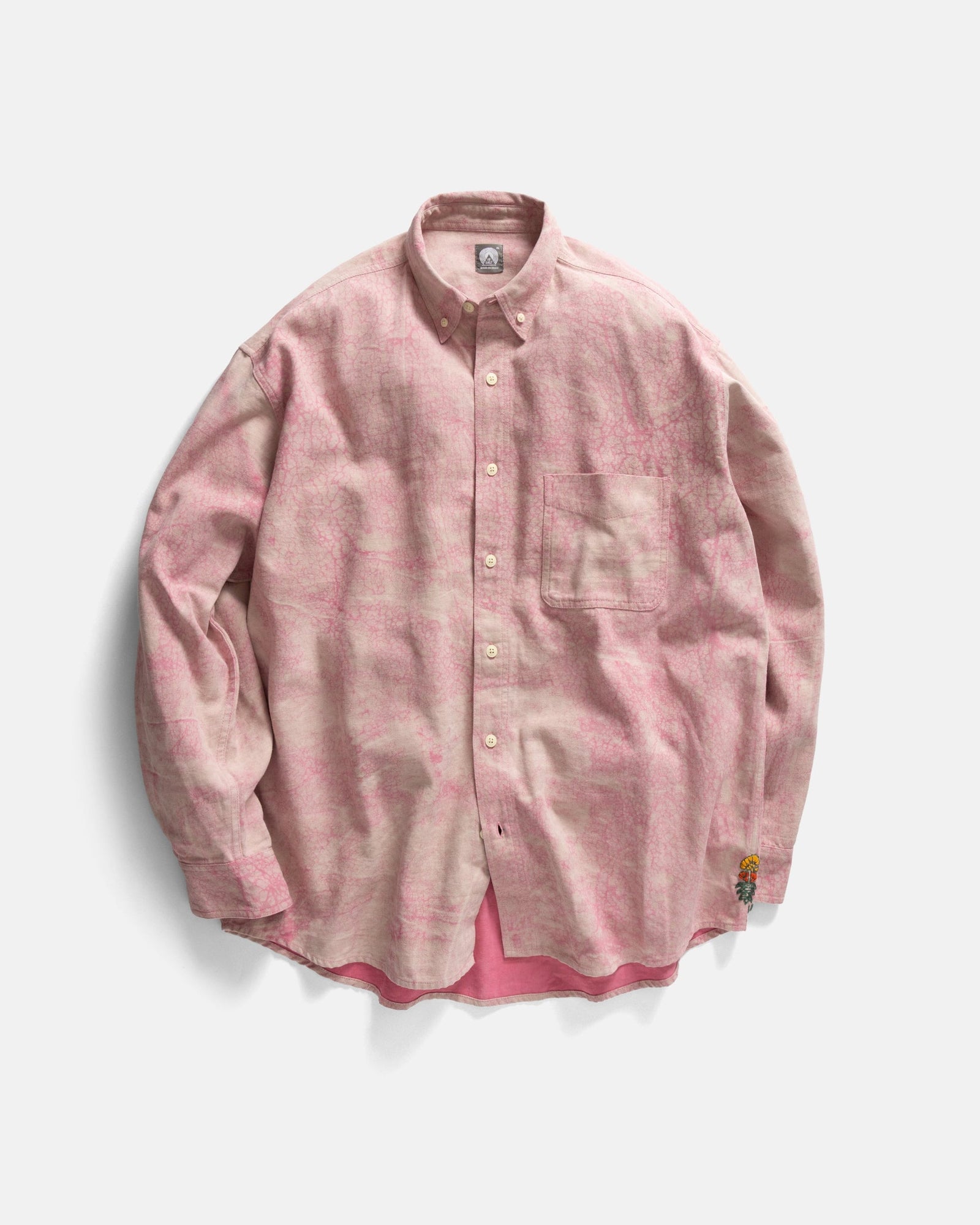 Wolf Button Down Shirt Pink Dabu Dyed Heavy Oxford Cloth