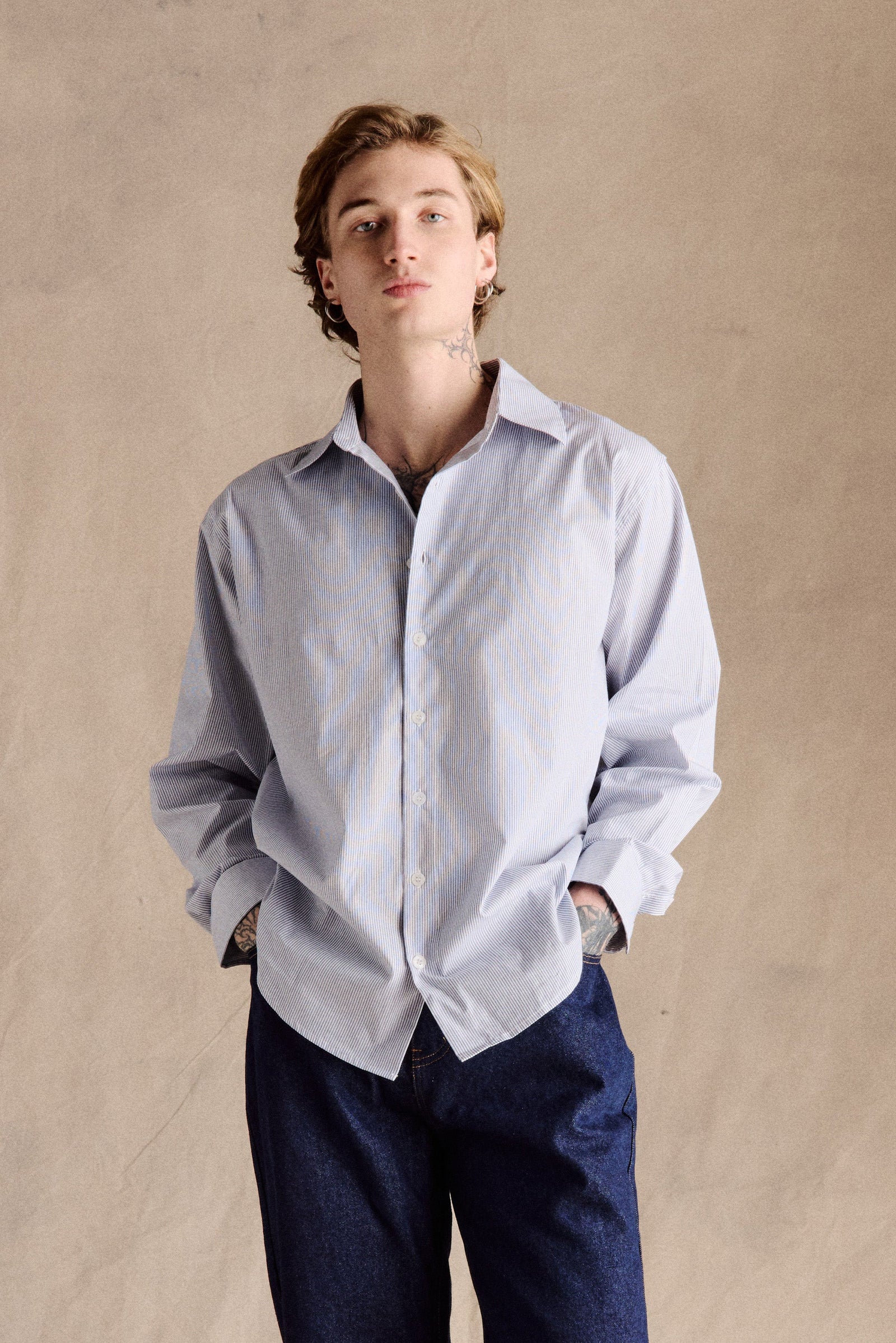 Delon Pinstripe Shirt Dark Blue