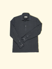 Pique Long Sleeve Spread Collar Polo - Steel Grey — The Anthology