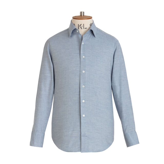 Sky Herringbone Wool Cotton Blend Shirt - New