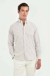 Plum striped brushed cotton button down shirt - Made In Italy