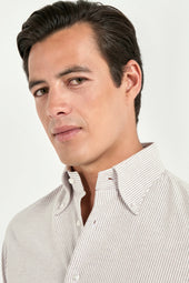 Striped Brushed Cotton Button Down Shirt Made In Italy