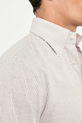 Striped Brushed Cotton Button Down Shirt Made In Italy
