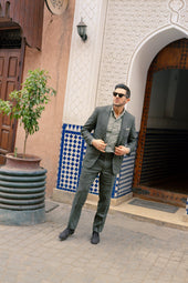 Pocket Square in Printed Sage Green Linen