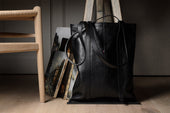 Poet Leather Tote Bag . Coal