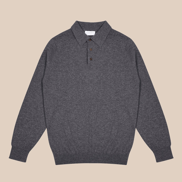 Cashmere polo shirt in grey mélange
