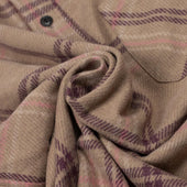 Carter Popover Shirt In Beige And Mauve Plaid Heavyweight Cotton And Poly Flannel
