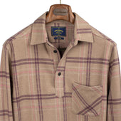 Carter Popover Shirt In Beige And Mauve Plaid Heavyweight Cotton And Poly Flannel